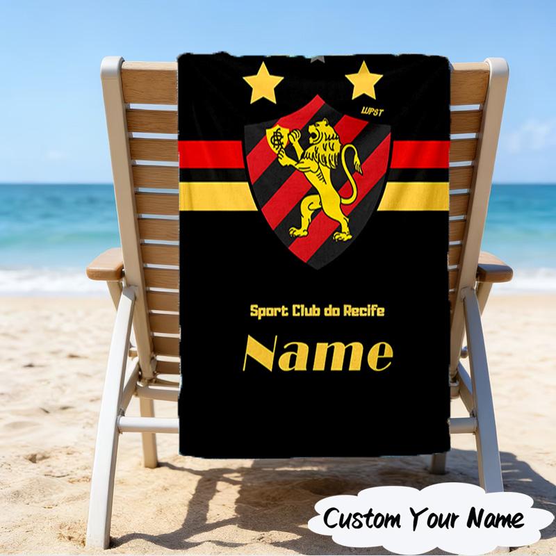 1PC Custom Name Beach Towel Recife Lion Crest Flag Beach Towel, Suitable for Camping, Travel, Beach Accessories, Super Absorbent, Family Gift