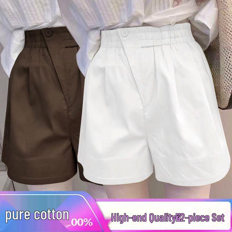 Women's 100% Cotton High Waist Summer Casual Plus Size Wide Leg Shorts