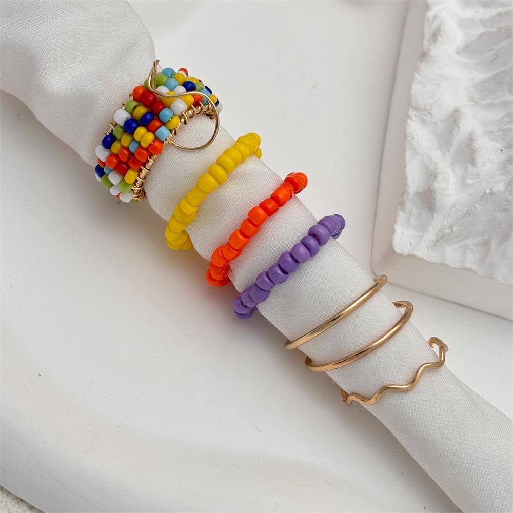 

European & American Minimalist Luxury Colorful Ladies Ring Set золотой