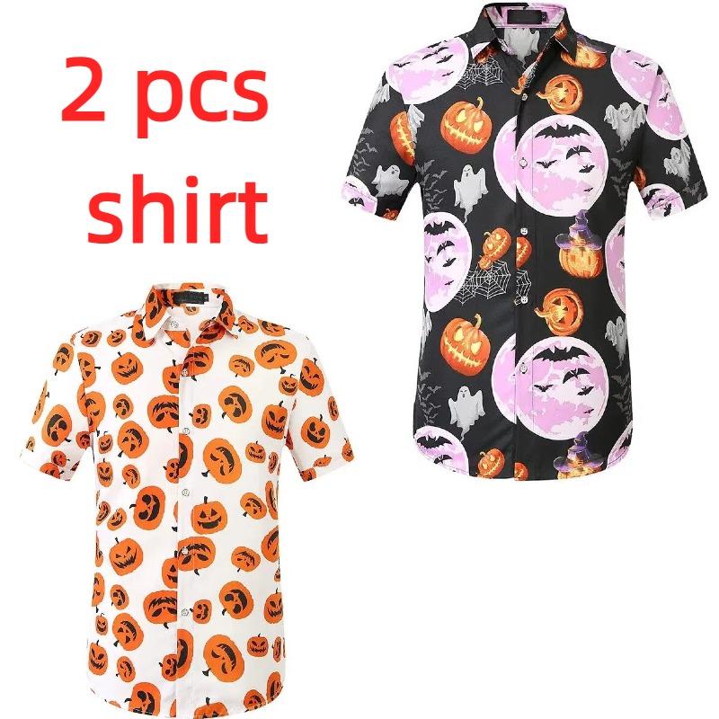 Casual Homewear Men's Shirts Halloween Pumpkin Printing Short Sleeved Shirts Summer Men's and Women's Fashion Holiday Shirt