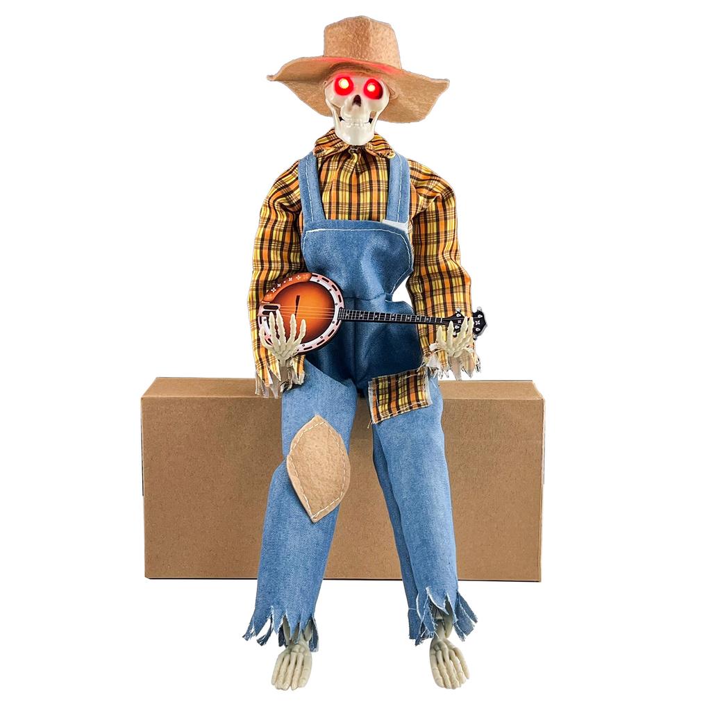 Animated Halloween Decoration Posable Toy Plastic Skeleton Halloween Decor Haunted House Decor With Movable Joints Lighting Eyes