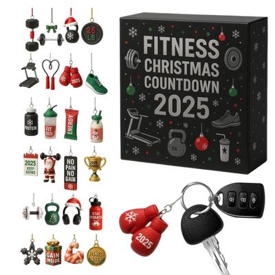 Vánoční odpočítávací kalendář 2D akrylová ozdoba 24 dní Fitness vybavení Vánoční ozdoby na zimní sváteční večírek Domácí posilovna