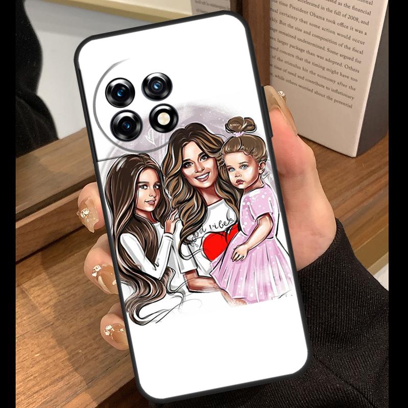 Black Brown Hair Baby Mom Girl Son Case For OnePlus 15 13 12 11 10 15R 13R 12R 10T 13T OnePlus Nord 5 CE 4 3 Lite N20 N30 Cover