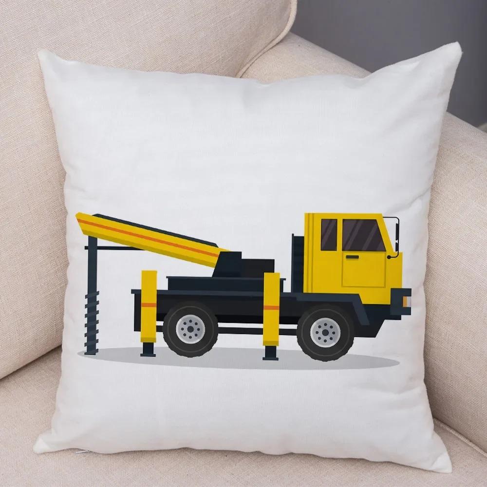Cartoon Excavator Bulldozer Pillowcase Car Ornaments Office Living Room Sofa Home Pillowcase