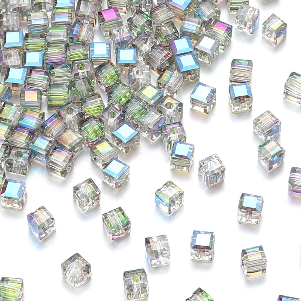 

50pcs/lot 4 6 8mm Square Crystal Beads Multicolor Loose Spacer Glass Beads For DIY Handcraft Exquisite Bracelet Earrings Jewelry 4mm Hole 1.4mm