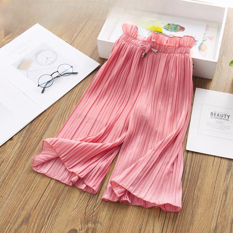 

Детские летние брюки Ice Silk Wide Leg, однотонные дышащие брюки, юбка, укороченные брюки для девочек 100