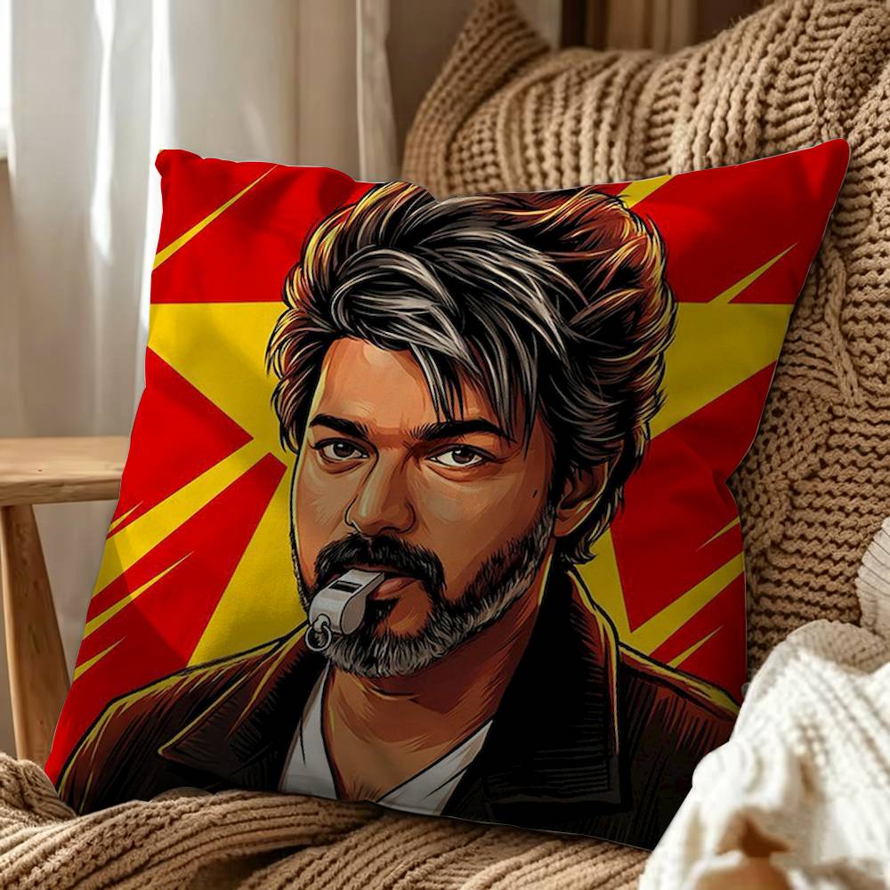Indian Actor Joseph Vijay Chandrasekhar Double-Sided Printed Cushion Cover Bedroom Bedside Sofa Pillow Case