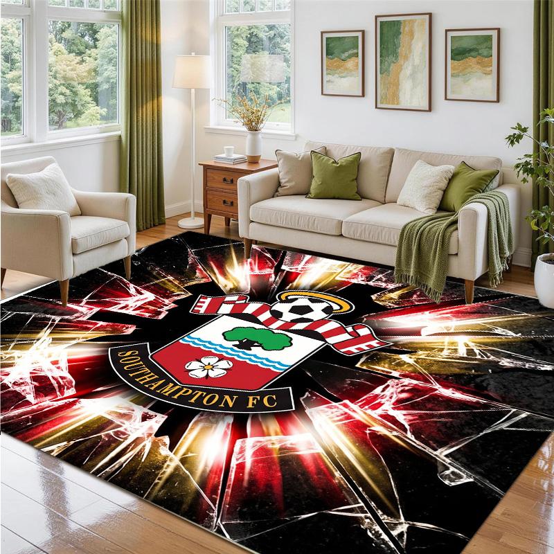 Southampton Football Design Crystal Velvet Rug Soft Decorative Mat for Bedroom Entrance