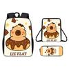 Ice Cubes Doughnut Capybara Cute Cartoon Pattern Backpack Three Set Piece