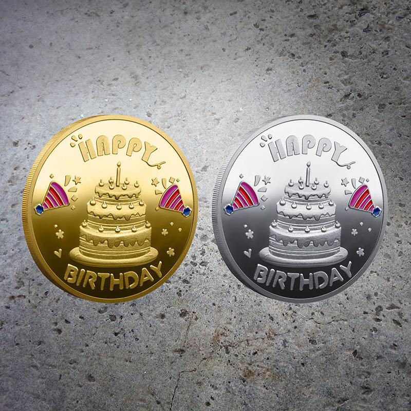 Birthday gold-plated commemorative coins, happy birthday, Blessings, wishes come true, lucky coins, commemorative medals