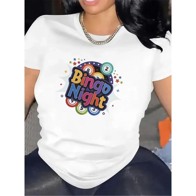 

Европейский размер Женская футболка с графическим принтом «Ночь Бинго» Черно-белая Полиэстер Круглый вырез Мягкая Удобная Принт со звездами и костями Яркая Тематика Бинго Повседневная Для помещений S белый