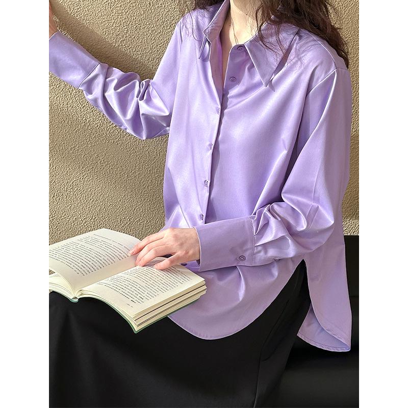 Juzhi High-End Women's Long-Sleeved Loose Solid Color Shirt - Korean Niche Design