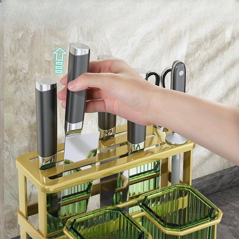 Kitchen Countertop Cutlery Holder Wall Mounted Kitchen Utensil Organizer Rack Knife Holder Spoon Fork Drain Storage Rack