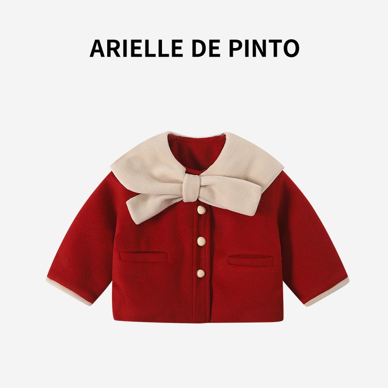 French Arielle De Pinto Girls  Winter Coat, Sweet Girl s Red Navy Collar Padded Jacket Red 140