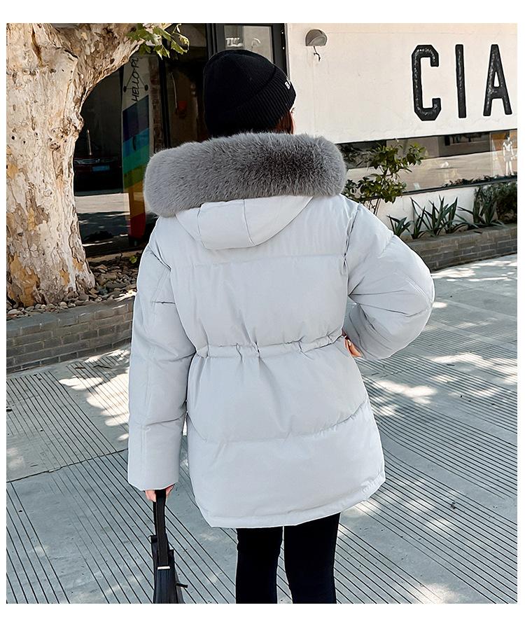 Women’s Midi Hooded Windproof Thicken Warm Winter Jacket With Big Fur Collar