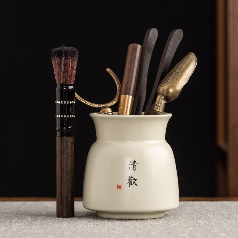 Ru Kiln Tea Ceremony Six Gentlemen Black Sandalwood Solid Wood Tea Clip Teaspoon Tea Needle Brush Tea Set Accessories Complete Set of