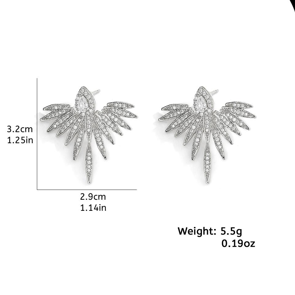ZAKOL Fashion Luxury Feather Crystal Wing Symmetrical Stud Earrings Exquisite copper Color Party Zircon Accessories for Women