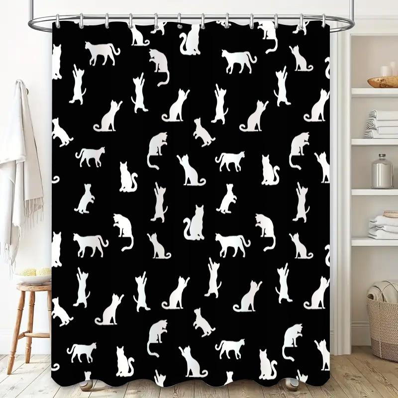 Bathroom Curtain Waterproof Polyester Cloth White Cat Pattern Shower Curtain For Bathroom Kitchen Home Decor Accessories 180X240