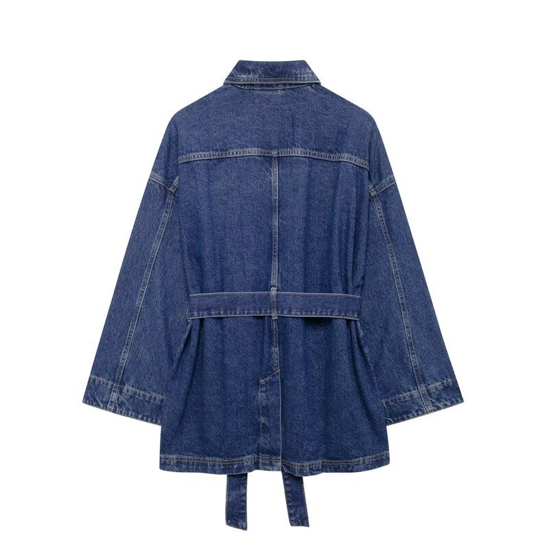 Fashion Style 2024 Autumn New Arrival Women's Clothing Easiest for Match Waist Lace-up Waist-Controlled Lapel Denim Plus Size Outwear 1208391