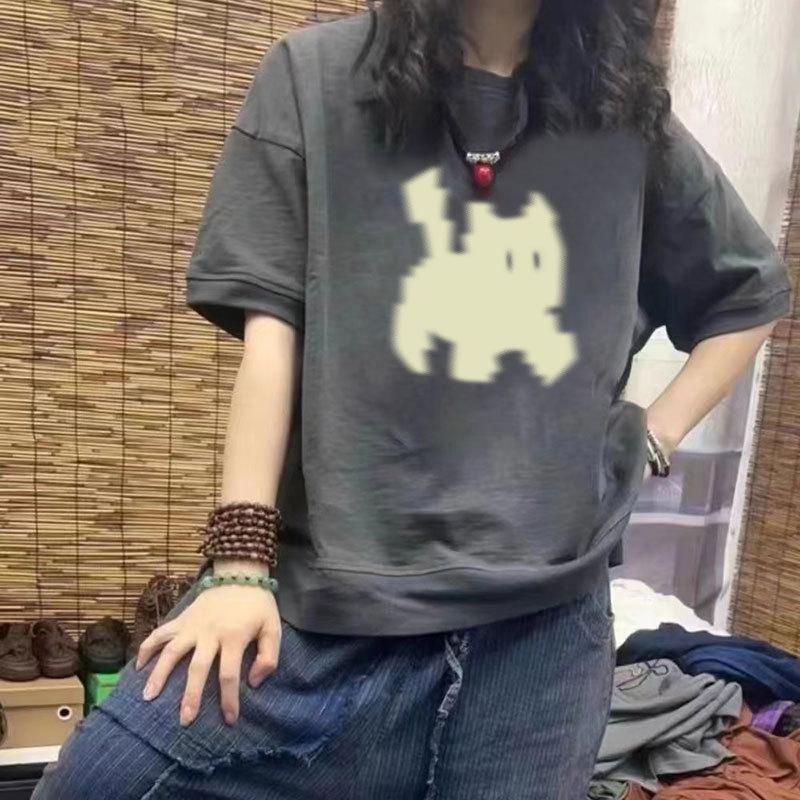 

Women s 100% Cotton Casual Short Sleeve Loose Slimming T-Shirt - Plus Size Trendy Print 3XL (Recommended 160-180 jin)