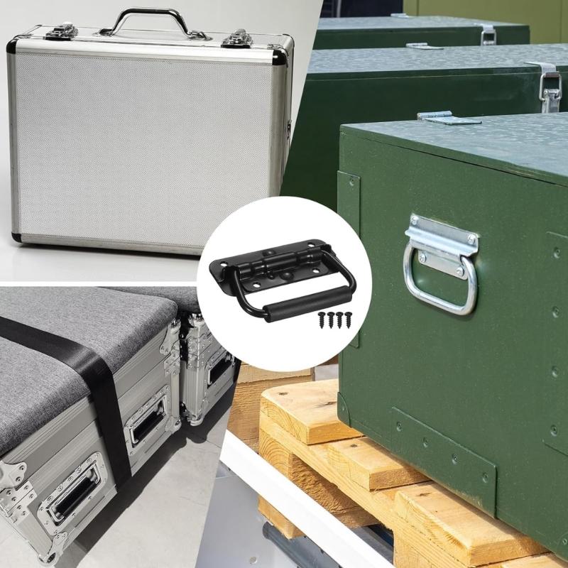 Black Spring Loading Cupboard Handles Foldable Iron Hardware Space Saving Solution Smooth Grip 6pcs for Kitchen Bathroom