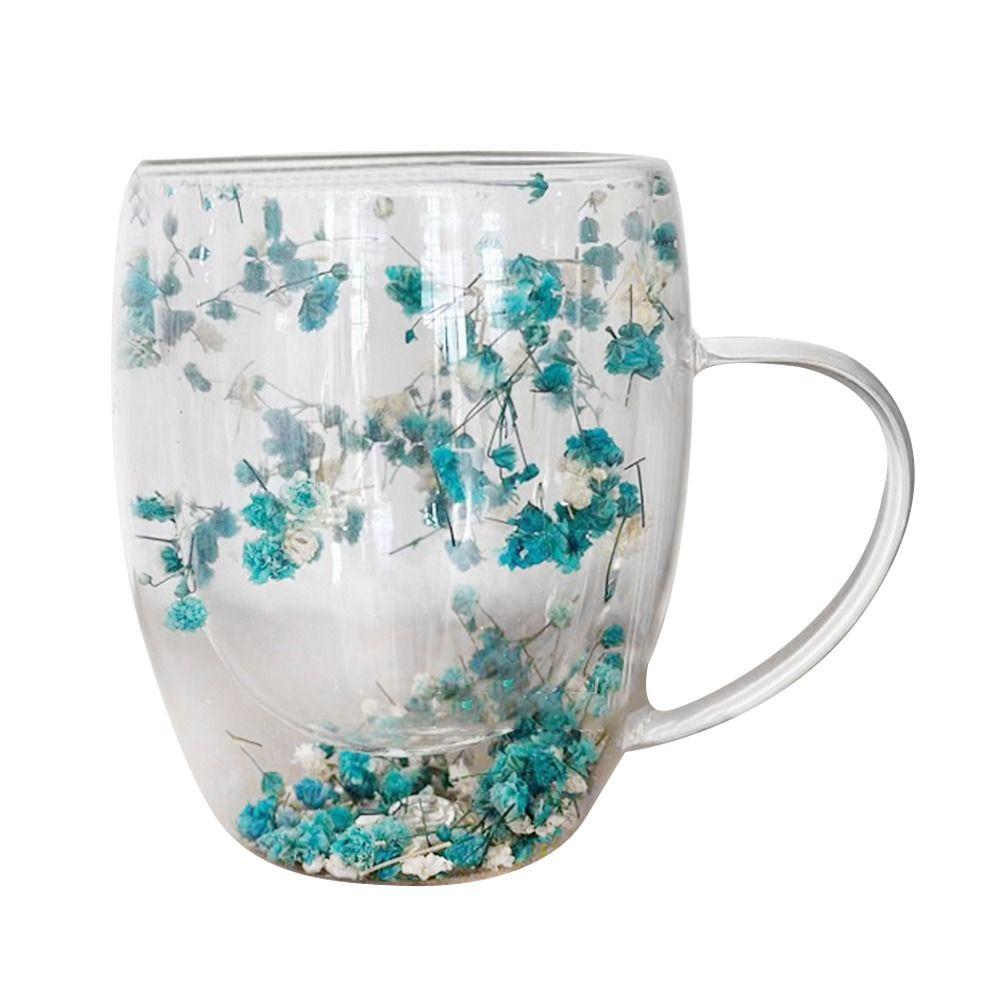 Set Di 2 Tazze In Vetro Borosilicato A Doppia Parete Con Fiore Immortale - Rosa E Bianco, Manico, Isolanti Per Bevande Calde E Fredde, Regalo Ideale