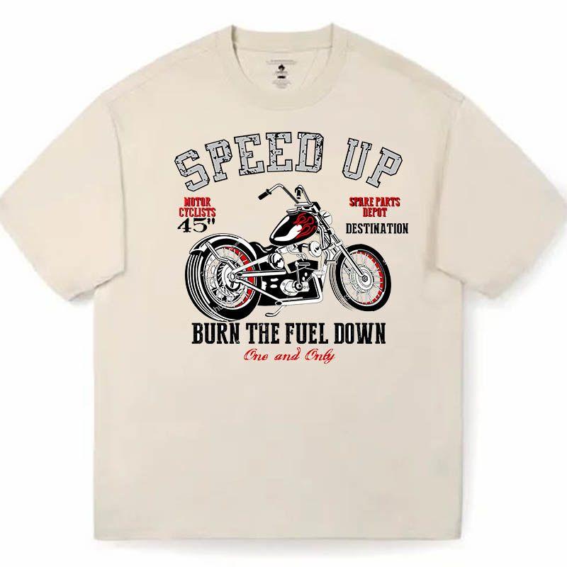 New Fast Motorcycle Retro Black and White Biker Print High Quality Crew Neck Mens and Womens Short Sleeve Comfortable TShirts