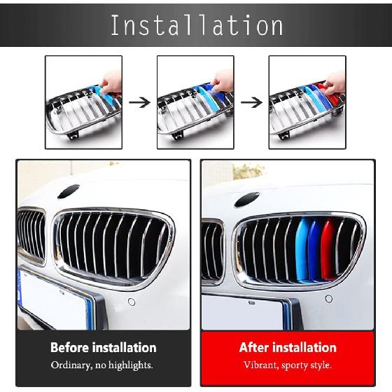 Tricolored Grille ert Trims Compatible With BMW 2010-2016 F10 F11 5 Series 528i 535i 550i with Standard Center Chrome Kidney Grill (10 Beams), NOT