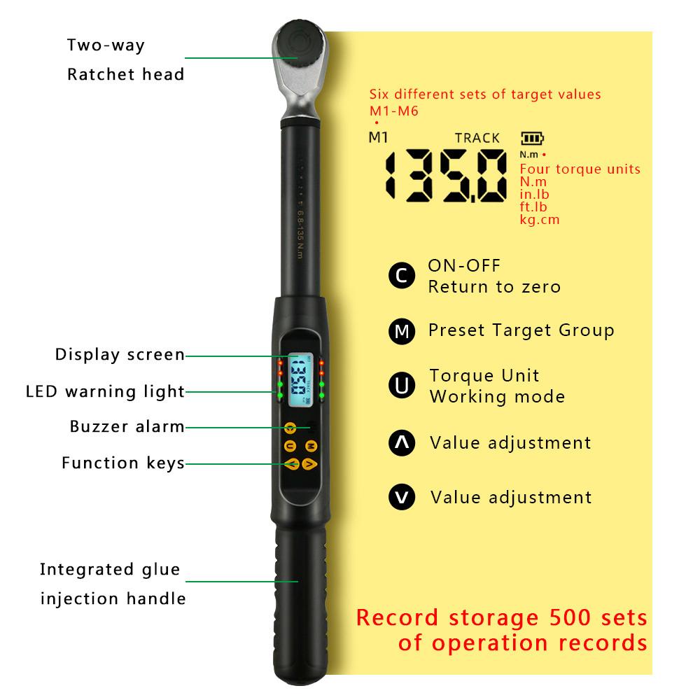 3/8" 1/2" Digital Torque Wrench Professional Adjustable High Accuracy Bike Car Bicycle Repair Torque Tool Key