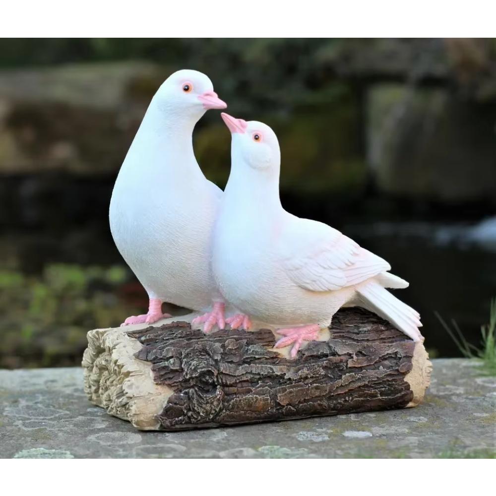 2 Pcs Garden Ornaments Love Doves Standing Wood Home Indoor Outdoor Decor Birds Wildlife Vivid Resin Material Garden Decoration