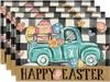Buffalo Plaid Carrot Egg Truck Daisy Happy Easter Placemats Set of 4, 12x18 Inch Seasonal Table Mats for Party Kitchen Dining Decoration
