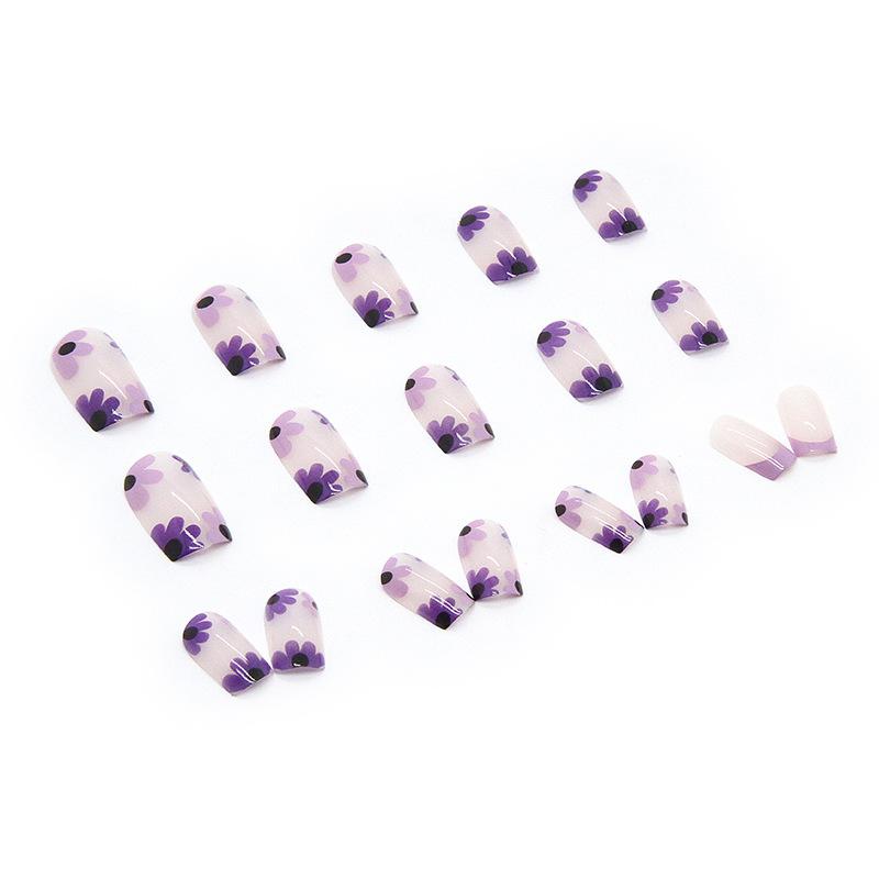 Künstliche Nägel Lila Kleine Blume Mittel und Lang Transparent Nail art Ins Stil Tragen Nagel Hochwertige Nagelkunst