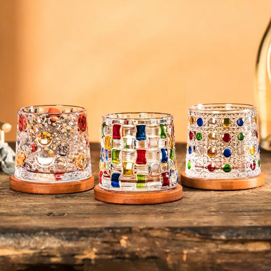 Rotating Whiskey Glass, Hand Painted Swivel Tumbler with 360-degree Spinning Base, Faux Crystal Liquor Glass Cup for Home Bar