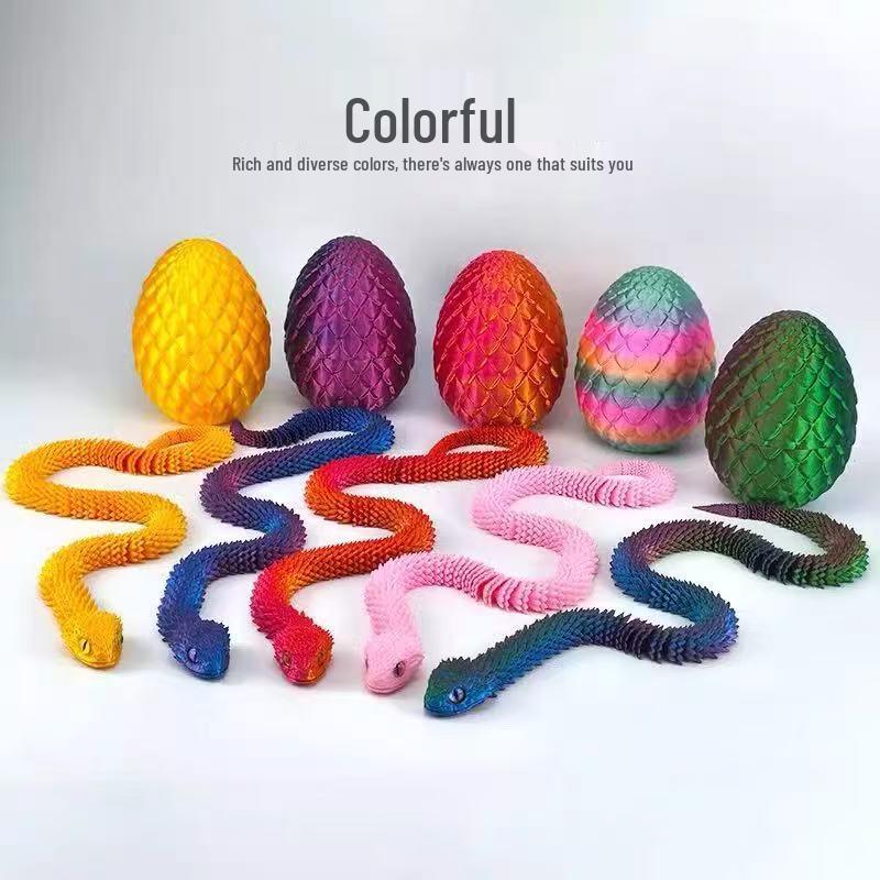 3D Printed Viper Egg Set: Articulated Small Snake Figurine Desktop Ornament Toy for Children