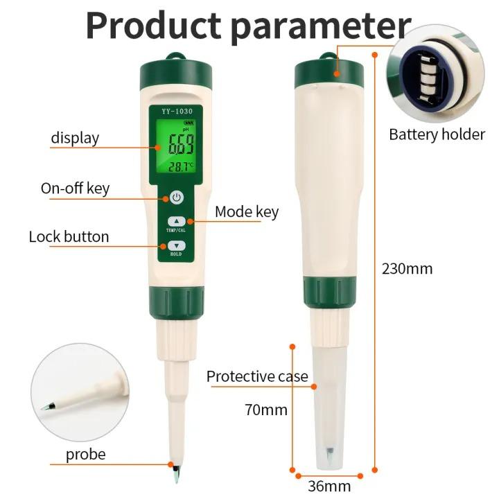 YY1030 pH Meter - Food, Soil, and Cosmetic Tester with 0.00-14.00 Range for Acidity and Temperature Measurement