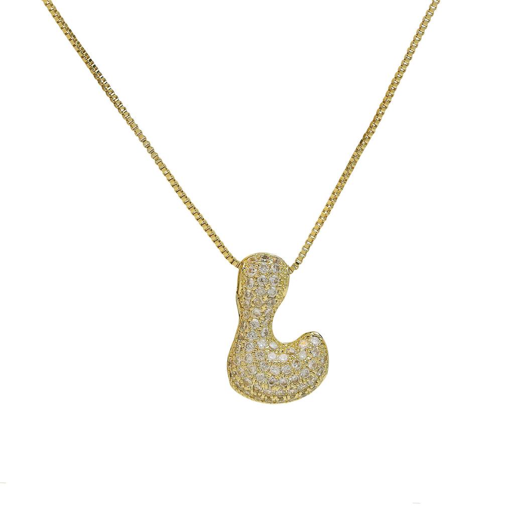 Luxury Zircon 26 English Letter Pendant Necklace for Women Gold Plated Stainless Steel Chain Fat Alphabet Hip Hop Necklace