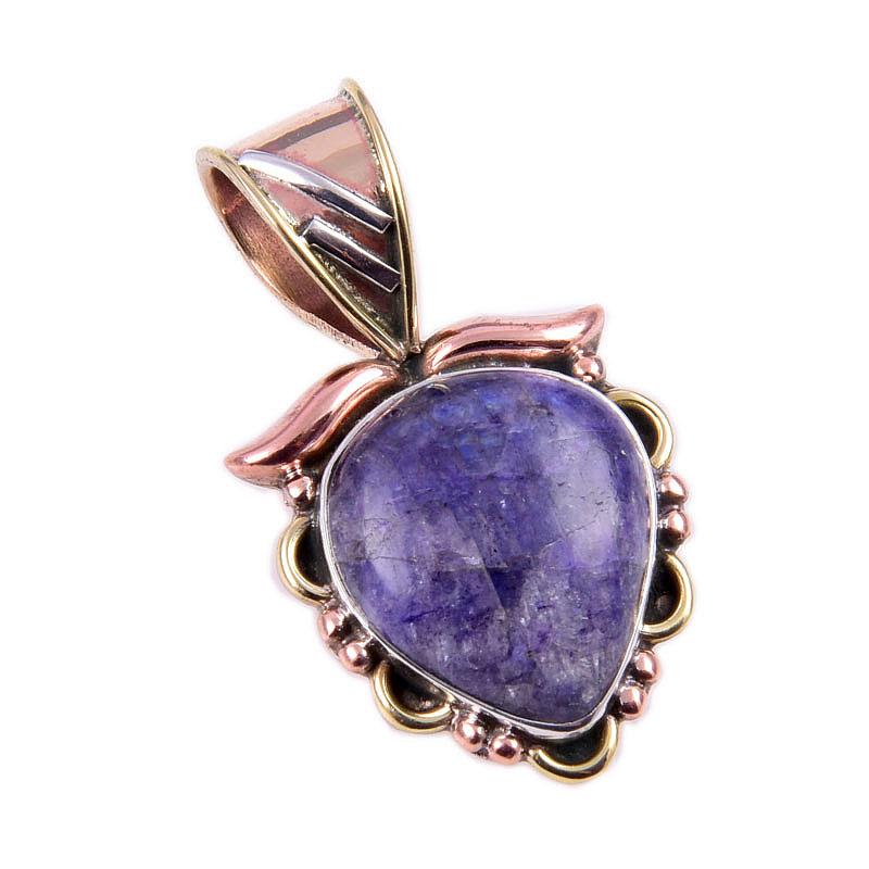 Natural Purple Moonstone Gemstone 925 Solid Silver Two Tone Pendant 1.25'' I3b13