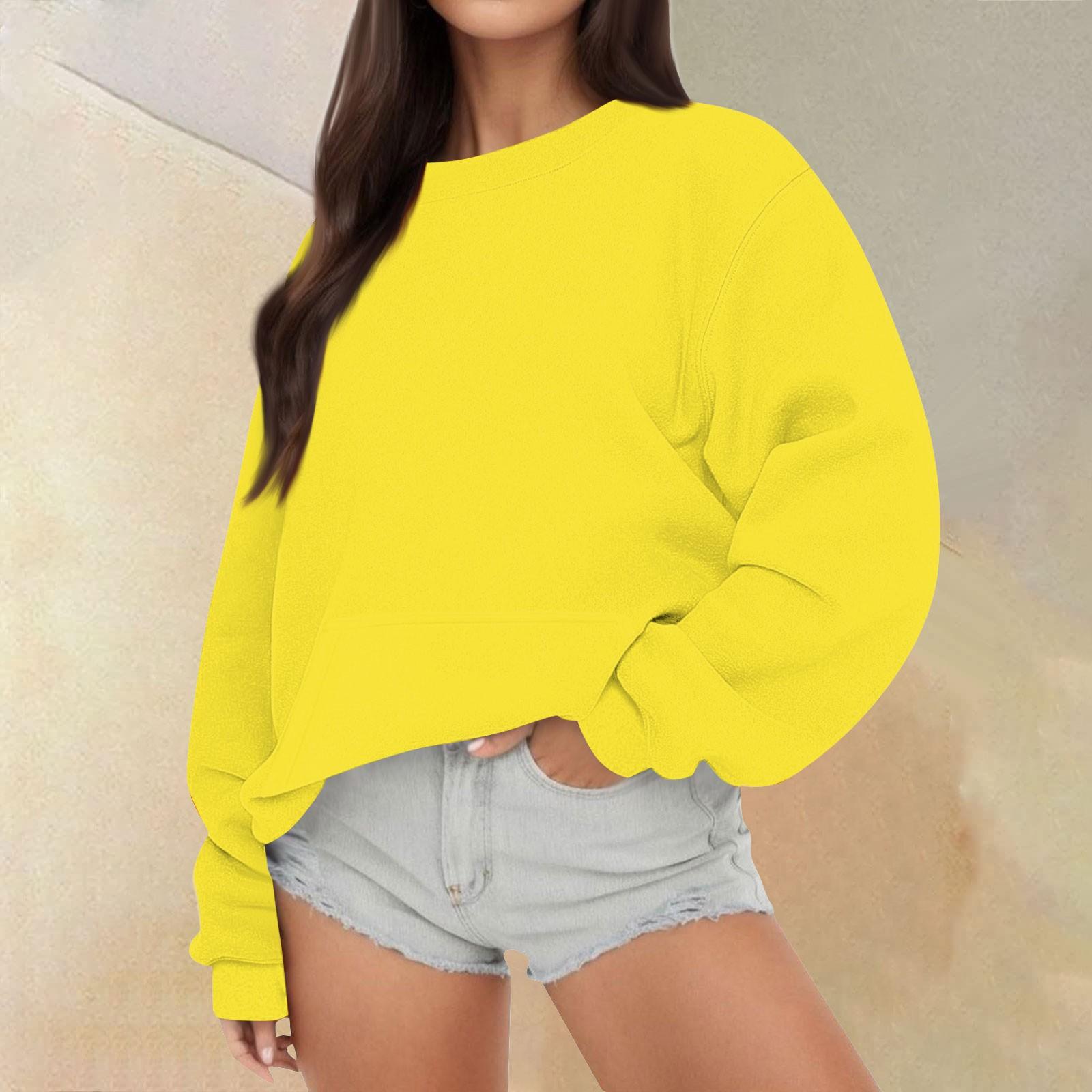 

Женская повседневная модная однотонная свободная толстовка с круглым вырезом и длинными рукавами, топ с карманом XXXL жёлтый