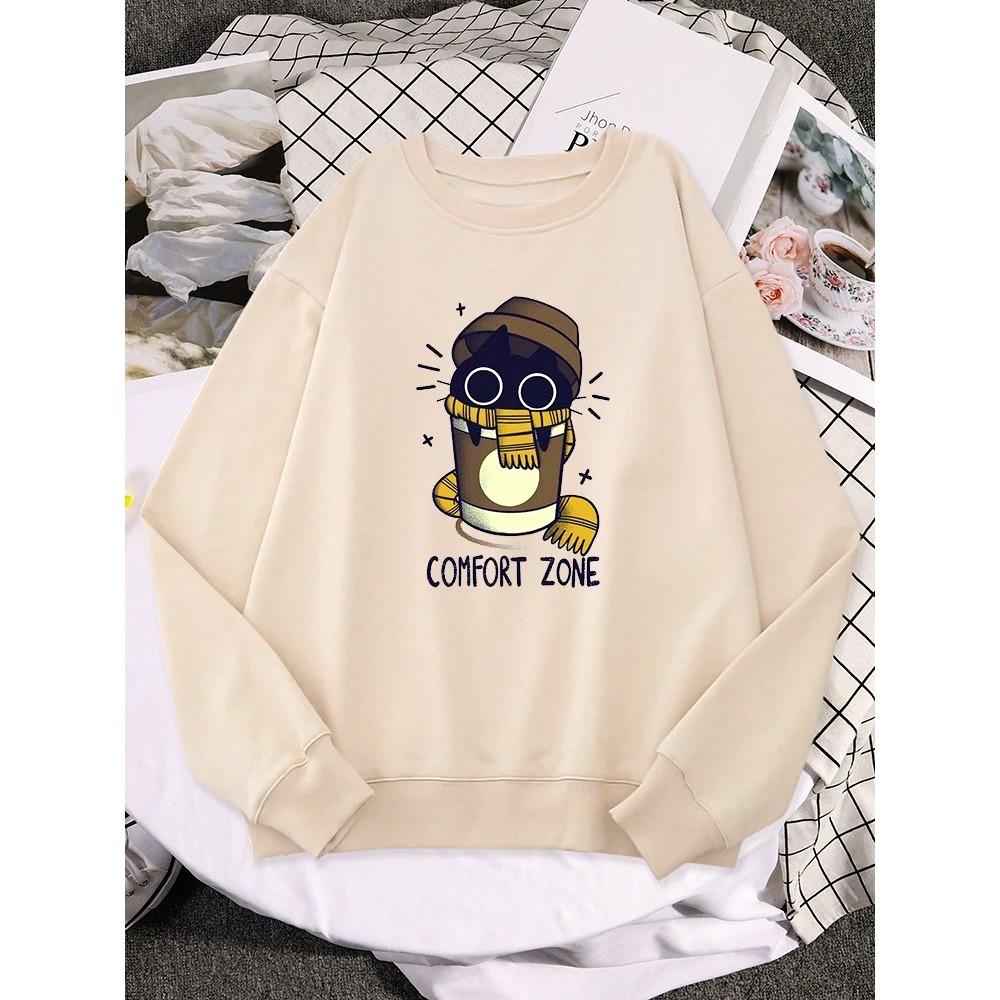 

Ladies Sweatshirts Milk Tea Is A Comfort Zone For Black Cats Print Top Female Fashion Pullover Autumn Kawaii Animal Womans Hoody S