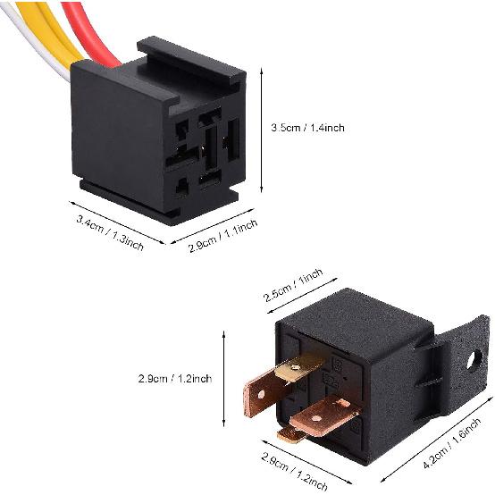 EHDIS 4-Pin Car Truck Motor Heavy Duty 80A 12V On/Off Normally Open SPST Relay Socket Plug With Harness - 4 Wire Automotive Model JD2912-1H-12VDC 80A