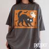 Verängstigte Schwarze Katze Geist Halloween T-Shirt, Vintage Orange Fledermaus Grafik T-Shirt, Retro Blockdruck Nacht Sweatshirt, Comfort Colors® Herbst Geschenk