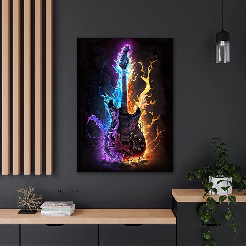 Colorful Symphony Guitar Canvas Painting Musical Inspiration Poster Print Wall Art for Living Room Home Decor Frameless Gifts