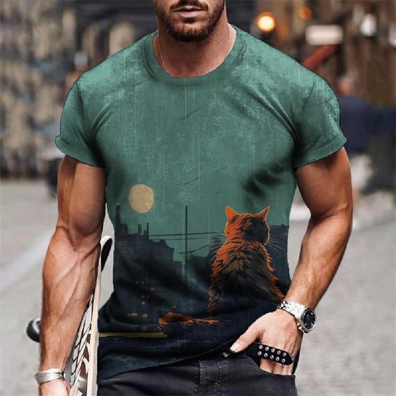 Starry Sky Cat Universe Pattern Funny Animal 3D Printed Men's T-shirts Summer Harajuku Short Sleeve O-Neck Tops