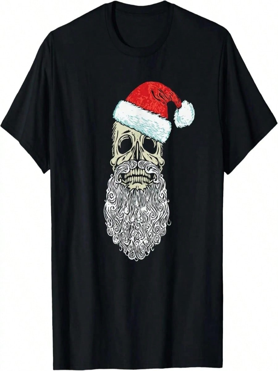 Vintage Skull & Santa Hat Retro Metal Christmas Graphic T-Shirt S разноцветный