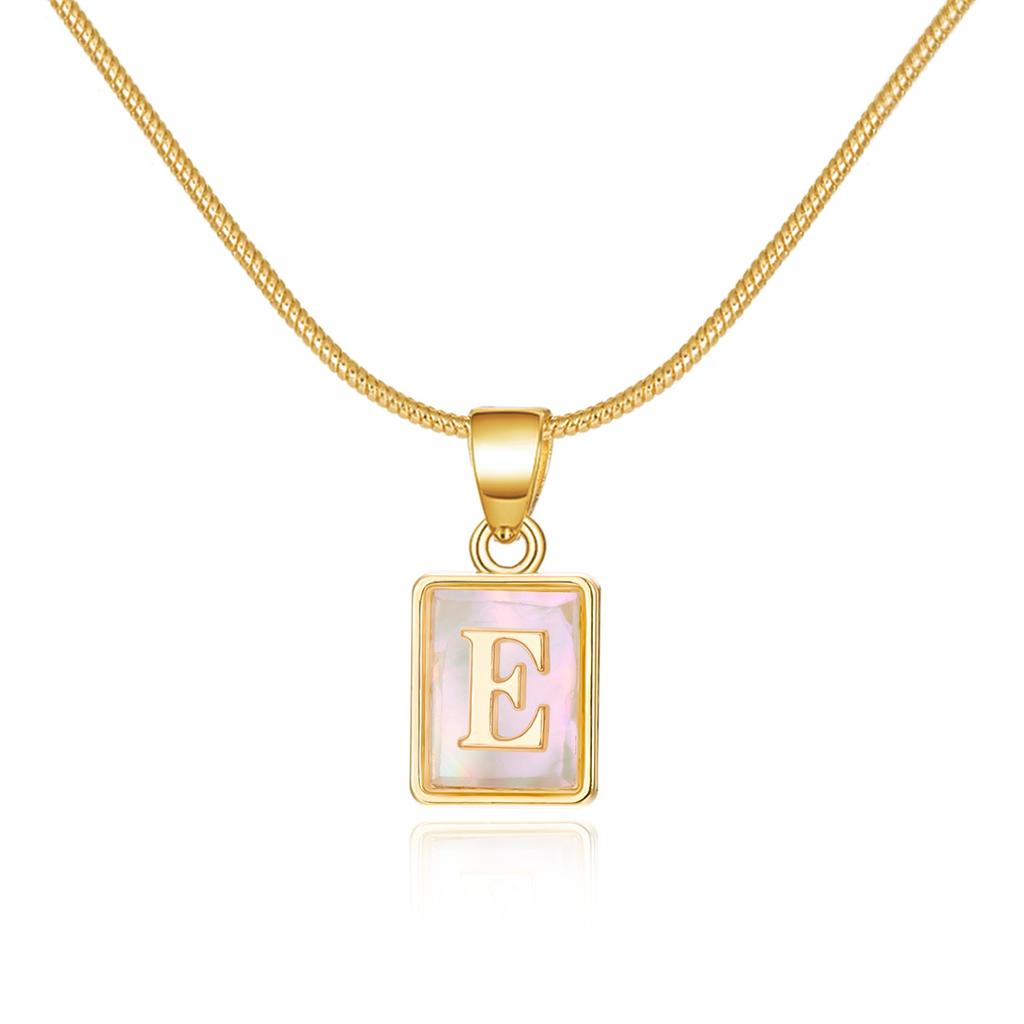 Fashion 26 Initial Letters Pendant Necklace For Women Gold Color A-Z Alphabet Square Shell Snake Chain Choker Birthday Jewelry