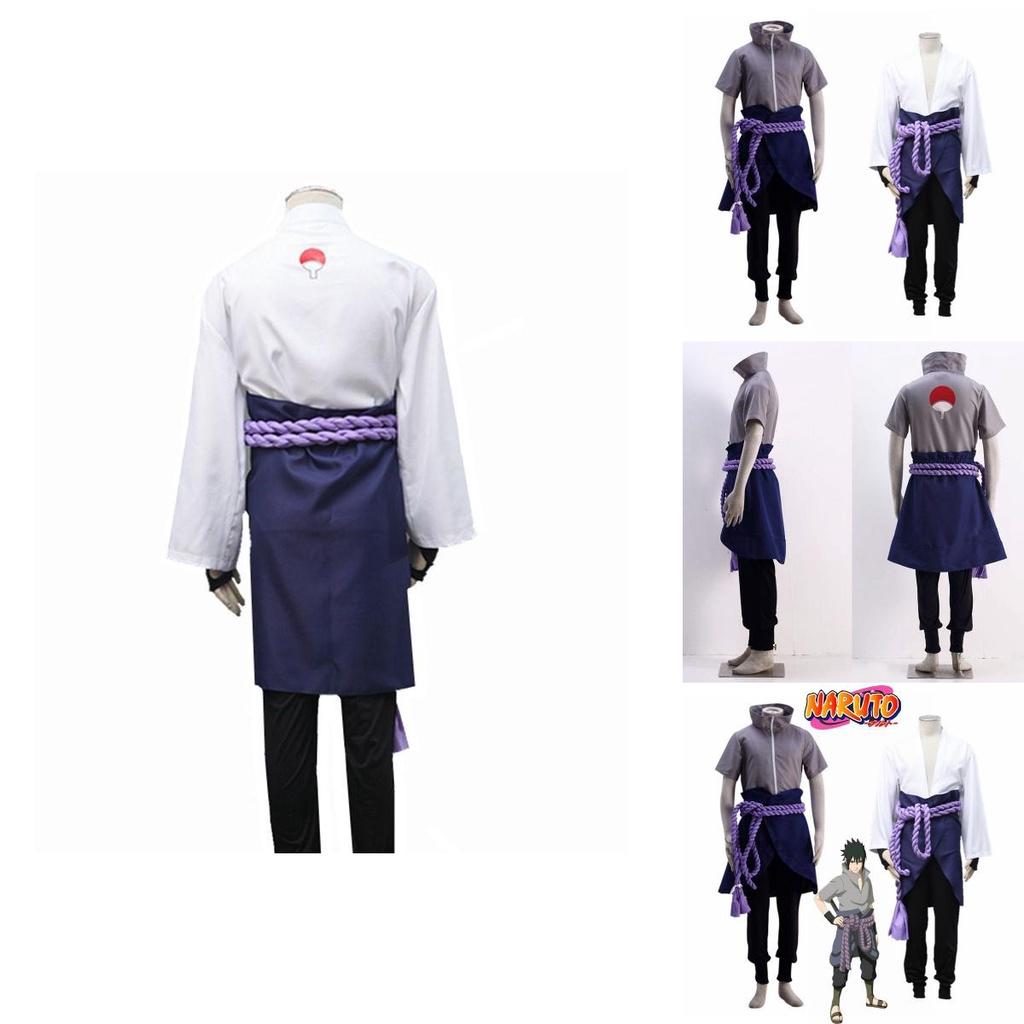 Naruto Uchiha Sasuke Full Outfit White Cosplay Costume With Zipper For Role Play Gift