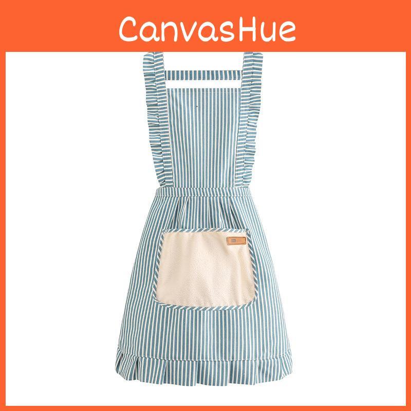 Linen Cotton Striped Apron Breathable Home Kitchen Restaurant Bib Stain Anti