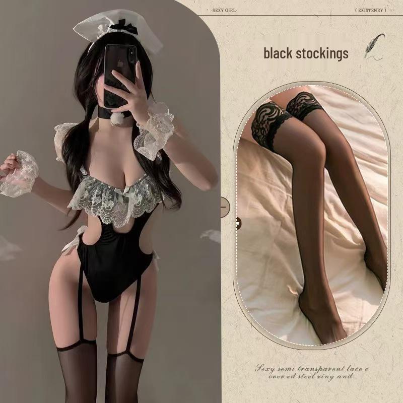 Sensual Lace Suspender Maid Costume - Seductive Cosplay Onesie for Small Chest