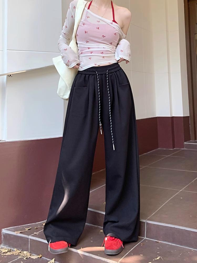 Women's Wide Leg High Waist Drapey Trousers - Spring/Autumn 2025, Loose Slimming Floor-Length Casual Pants.