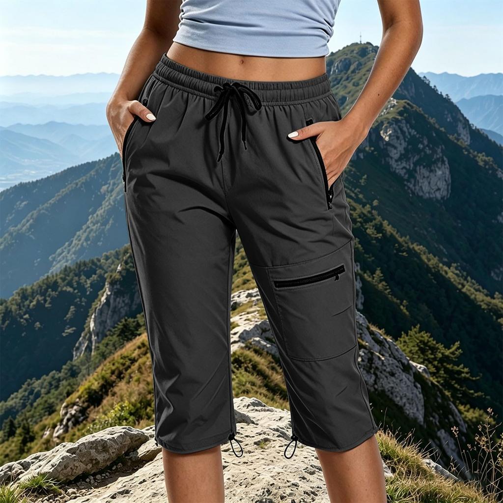 Damen Capri-Hosen mit Taschen Lockerer Schnitt Lässige Sportliche Capri-Hosen Leichte Taille mit Kordelzug Cargo-Capris zum Wandern